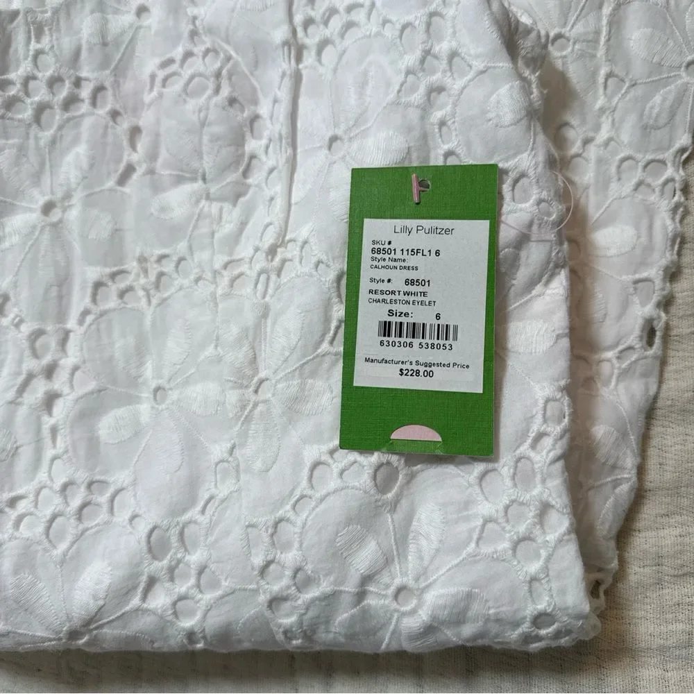 Lilly Pulitzer Calhoun Scoop Neck Resort White Charleston Eyelet Dress NWT 6